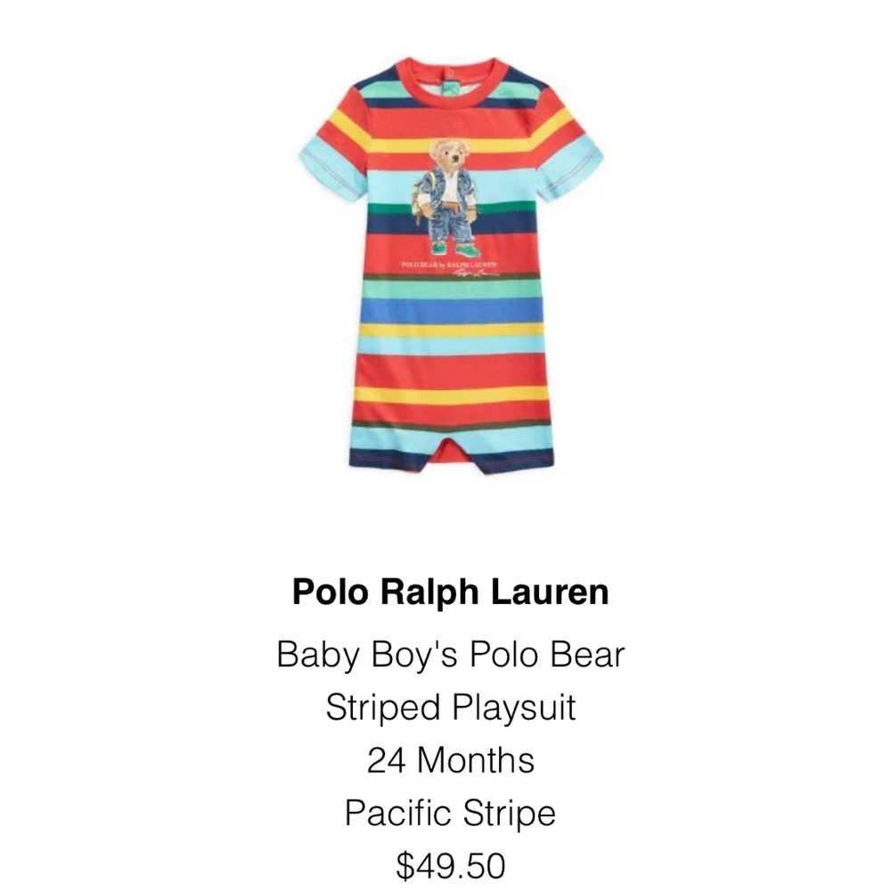 Ralph Lauren Baby Boy's Polo Bear Striped Playsuit size 24 months
